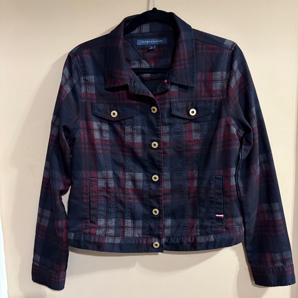 Tommy Hilfiger Jackets & Blazers - Tommy Hilfiger Red Gray Black Plaid Lightweight Trucker Jacket Medium